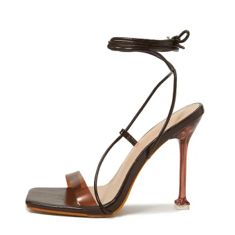 Sexy Marron Cocktail Sandales Femme 2022 Bride Cheville 11 Cm Talons Aiguilles Peep Toes Bout Ouvert Sandales Talons Hauts