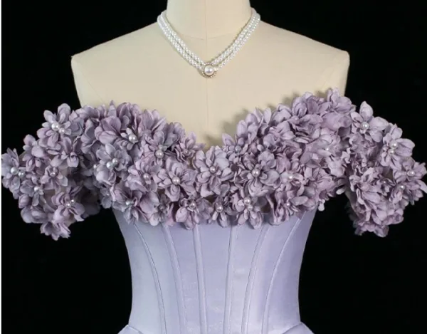Chic / Beautiful Lavender Pearl Appliques Satin Prom Dresses 2024 A-Line / Princess Off-The-Shoulder Sleeveless Backless Floor-Length / Long Prom Formal Dresses