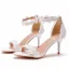 Charmant Blanche En Dentelle Fleur Chaussure De Mariée 2022 Mariage Perle Bride Cheville 7 cm Talons Aiguilles Peep Toes / Bout Ouvert Sandales Talons Hauts