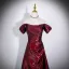 Modest / Simple Burgundy Prom Dresses 2026 A-Line / Princess Off-The-Shoulder Cap Sleeves Backless Floor-Length / Long Formal Dresses