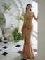 Fashion Gold Sequins Evening Dresses 2024 Trumpet / Mermaid Strapless Sleeveless Backless Floor-Length / Long Evening Party Formal Dresses