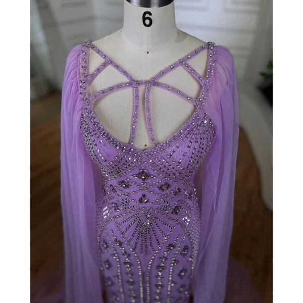Haut de Gamme Scintillantes Lilas Paillettes Robe De Bal 2024 Trompette / Sirène Bretelles Spaghetti Sans Manches Dos Nu Train De Balayage Promo Robe De Ceremonie