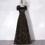 Scintillantes Noire Paillettes Robe De Bal 2024 Princesse Encolure Carrée Gonflée Manches Courtes Dos Nu Longue Promo Robe De Ceremonie