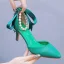 Sexy Black Pearl Ankle Strap Evening Party Womens Shoes 2024 7 cm Stiletto Heels Pointed Toe High Heels