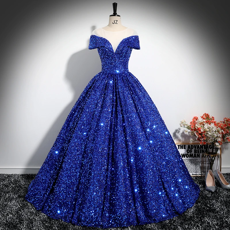 green emerald velvet dress Royal Blue Prom Dress 2024 V Neck Sequin with Sleeves 22w / Red