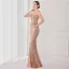 Sparkly Beige Sequins Evening Dresses 2022 A-Line / Princess One-Shoulder Sleeveless Backless Floor-Length / Long Evening Party Formal Dresses