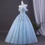 Voluminös Himmelblau Perlenstickerei Pailletten Applikationen Ballkleider 2026 Ballkleid Off Shoulder Kurze Ärmel Rückenfreies