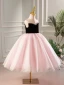 Elegant Blushing Pink Rhinestone Birthday Flower Girl Dresses 2023 Ball Gown Scoop Neck Sleeveless Backless Tea-length