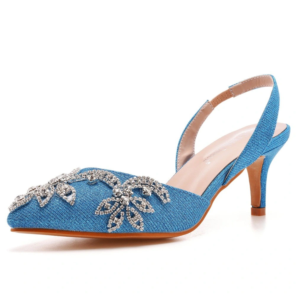 Women's Low Heel Closed Toe Slingback Pumps Rhinestone Comfortable Dress  Shoes-Blue-6 - Walmart.com