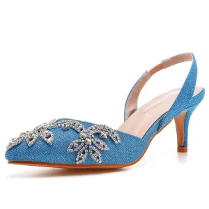 Bling Bling Błękitne Rhinestone Bal Buty Damskie 2023 6 Cm Szpilki Szpiczaste Sandały Damskie Wysokie Obcasy