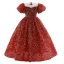 Scintillantes Rouge Paillettes Soirée Robe Ceremonie Fille 2022 Robe Boule Encolure Dégagée Gonflée Manches Courtes Longue Robe Ceremonie Fille