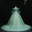 Flower Fairy Sage Green Appliques Lace Flower Birthday Flower Girl Dresses 2024 Ball Gown V-Neck Bell sleeves Court Train Flower Girl Dresses