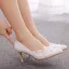 Elegante Witte Rhinestone Kant Bloem Bruidsschoenen 2025 7 cm Naaldhakken / Stiletto Spitse Neus Huwelijk Pumps Hoge Hakken