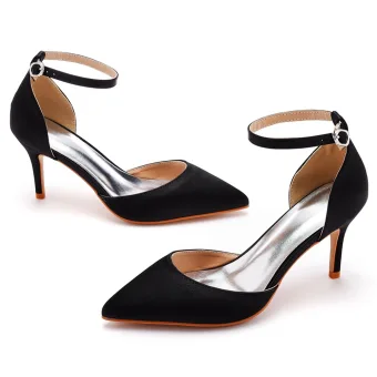 Eenvoudige Zwarte Straatkleding Sandalen Dames 2023 Enkelband 7 Cm Naaldhakken Stiletto Spitse Neus Sandalen Hoge Hakken