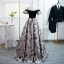 Elegant Black Printing Prom Dresses 2022 A-Line / Princess Off-The-Shoulder Puffy Short Sleeve Backless Floor-Length / Long Formal Dresses