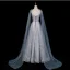 Schillernd Taubenblau Perlenstickerei Strass Pailletten Abendkleider 2026 A Linie Spaghettiträger Ärmellos Rückenfreies