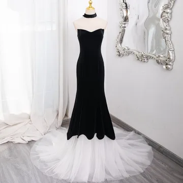 Sexy Black Evening Dresses 2024 Ball Gown Strapless Sleeveless Backless Sweep Train Evening Party Formal Dresses