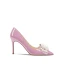 Sjarmerende Sukkertøyrosa Aften Perle Sløyfe Pumps 2024 Lær 8 cm Stiletthæler Spisse Pumps Høyhælte