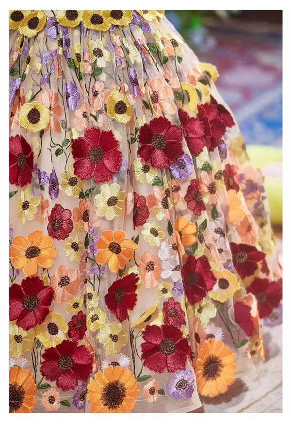 Flower Fairy Multi-Colors Lace Flower Appliques Birthday Flower Girl Dresses 2025 Ball Gown High Neck Short Sleeve Backless Floor-Length / Long Tulle