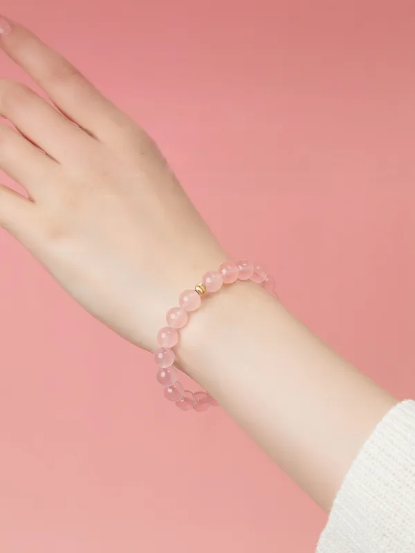 Herlig Rødmende Rosa Håndlaget Naturlig Krystall Armbånd Tilbehør 2026