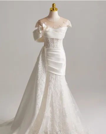 Elegant White Beading Lace Flower Appliques Wedding Dresses 2025 Trumpet Mermaid Scoop Neck Cap Sleeves Backless Sweep Train