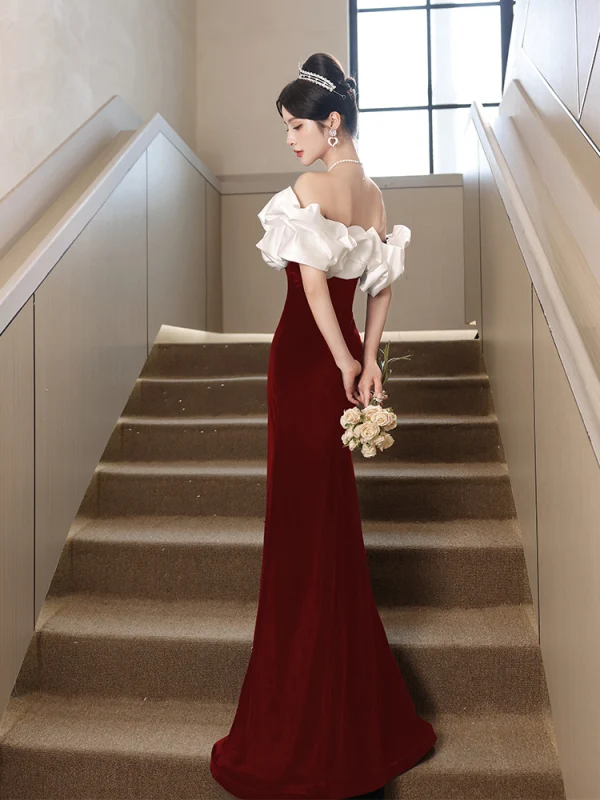 Charming Burgundy Velvet Evening Dresses 2023 Trumpet Mermaid Ruffle Off-The-Shoulder Charming Burgundy Velvet Evening Dresses 2023 Trumpet Mermaid Ruffle Off-The-Shoulder