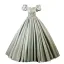 Modest / Simple Sage Green Satin Prom Dresses 2023 Ball Gown Square Neckline Puffy Short Sleeve Backless Floor-Length / Long Prom Formal Dresses