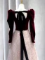 Elegant Burgundy Beading Sequins Velvet Prom Dresses 2024 A-Line / Princess Square Neckline Long Sleeve Backless Bow Floor-Length / Long Prom Formal Dresses