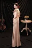 Charmant Nues En Dentelle Fleur Robe De Soirée 2022 Satin Trompette / Sirène V-Cou Perlage Faux Diamant Paillettes Manches Courtes Dos Nu Longue Soirée Robe De Ceremonie