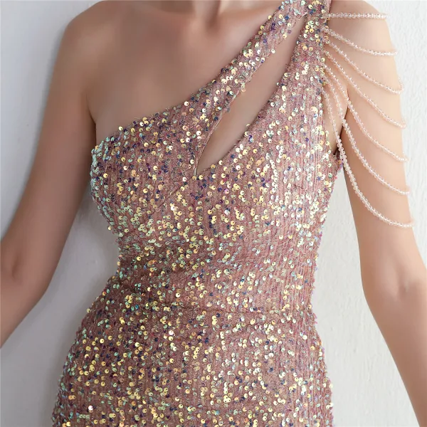 Glitzernden Dunkelgrün Perlenstickerei Pailletten Gespaltete Front Abendkleider 2024 Meerjungfrau One-Shoulder Ärmellos Rückenfreies Lange Abend Festliche Kleider