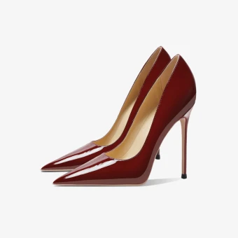 Sexy Burgunder Aften Patent Lær Pumps 2023 Lær 12 Cm Stiletthæler Spisse Pumps Høyhælte