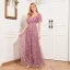 Elegant Blushing Pink Lace Flower Prom Dresses 2024 A-Line / Princess Square Neckline Short Sleeve Backless Floor-Length / Long Prom Formal Dresses