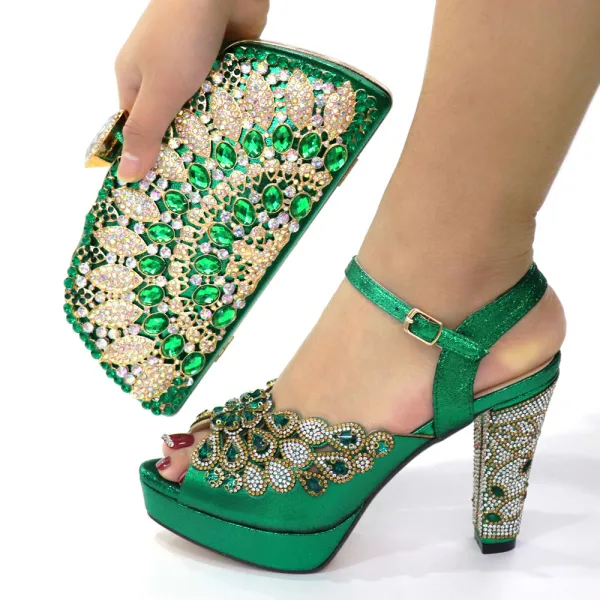Charming Silver Rhinestone Evening Party Womens Sandals Clutch Bags 2023 10 cm Thick Heels Open / Peep Toe Sandals High Heels Clutch Bags