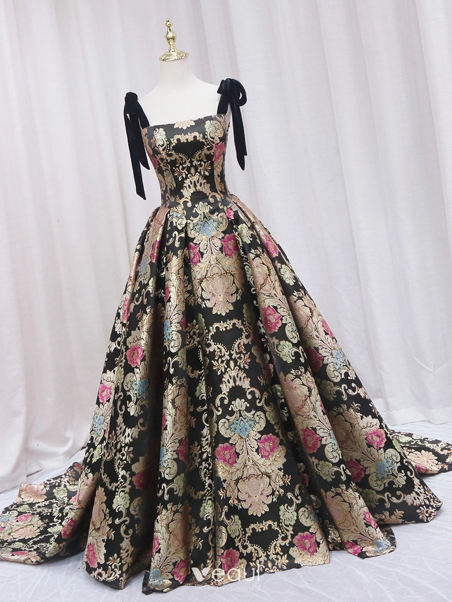 Satin Sleeveless Print Black Prom Dress Satin Sleeveless Print Black Prom Dress