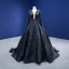 Vintage / Retro High-end Black Handmade  Beading Sequins Prom Dresses 2022 Ball Gown Scoop Neck Long Sleeve Sweep Train Formal Dresses