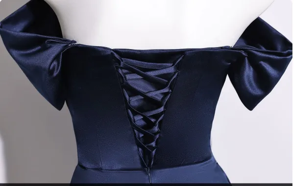 Vintage / Retro Navy Blue Evening Dresses 2026 Trumpet / Mermaid Off-The-Shoulder Short Sleeve Backless Floor-Length / Long Formal Dresses