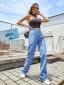 Fashion Women Street Wear Straight Jeans 2021 Ocean Blue Pants Denim Bottoms
