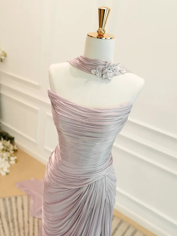 Étourdissant Sans Manches Volants Trompette / Sirène Lavande Robe De Bal 2025 Tapis rouge Été Robe De Cérémonie Bretelles croisées Train De Balayage Bustier
