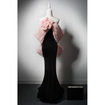 Sexy Black Flower Velvet Evening Dresses 2024 Trumpet Mermaid Off The Shoulder Sleeveless Backless Bow Sweep Train Evening Party Formal Dresses