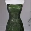 Vintage / Retro Dark Green Sequins Evening Dresses  2026 A-Line / Princess Strapless Sleeveless Backless