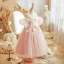 Flower Fairy Blushing Pink Appliques Birthday Flower Girl Dresses 2024 Ball Gown Spaghetti Straps Short Sleeve Backless Floor-Length / Long