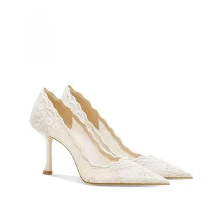 Elegant White Lace Flower Leather Wedding Shoes 2026 6 Cm Stiletto Heels Pointed Toe Wedding Pumps