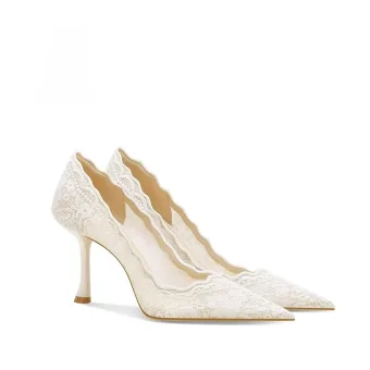 Elegant White Lace Flower Leather Wedding Shoes 2026 6 Cm Stiletto Heels Pointed Toe Wedding Pumps