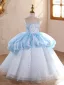 Fashion Sky Blue Beading Star Sequins Birthday Flower Girl Dresses 2026 Ball Gown Scoop Neck Sleeveless Backless Floor-Length / Long Tulle