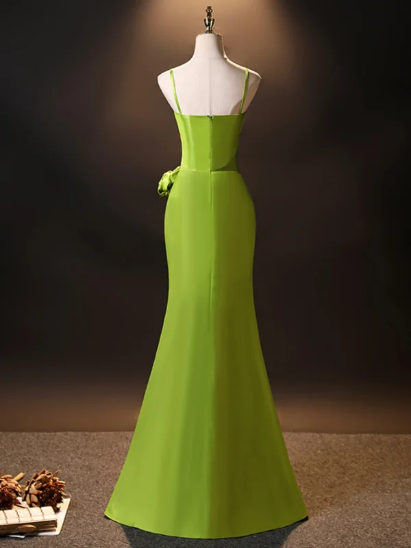 Fashion Green Evening Dresses 2024 Trumpet / Mermaid Spaghetti Straps Sleeveless Backless Floor-Length / Long Prom Formal Dresses