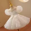 Sparkly White Laser Sequins Bow Birthday Flower Girl Dresses 2022 Ball Gown Scoop Neck Puffy Short Sleeve Floor-Length / Long Flower Girl Dresses