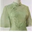 Chinese style Sage Green Printing Tea-length Cheongsam 2024 Trumpet / Mermaid High Neck Short Sleeve