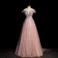 Charmant Dunkel Rosa Glanz Pailletten Ballkleider 2022 A Linie Off Shoulder Applikationen Kurze Ärmel Rückenfreies Lange Ball Festliche Kleider