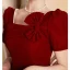Chic / Beautiful Burgundy Prom Dresses 2023 A-Line / Princess Square Neckline Bow Short Sleeve Backless Floor-Length / Long Formal Dresses