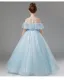 Chic / Beautiful Sky Blue Beading Sequins Birthday Flower Girl Dresses 2024 Ball Gown Scoop Neck Short Sleeve Floor-Length / Long Tulle